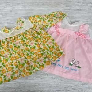 Vintage Baby Girl Dress Set 12 Months Floral‎ Pink Mary Had a Little Lamb